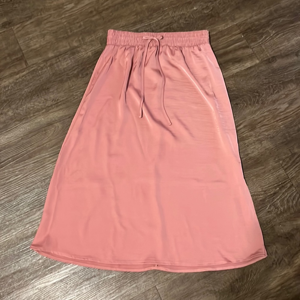 Pink Satin Midi Skirt XS